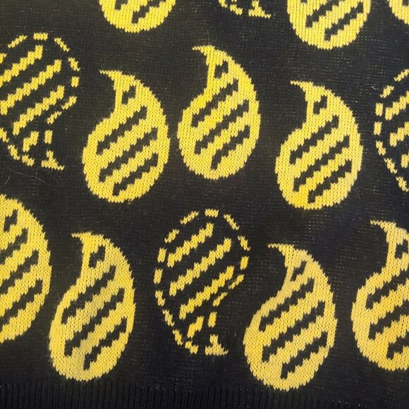 Vintage Stefano Sportswear Womens L V Neck Sweater Retro Paisley Black Yellow - Picture 7 of 7